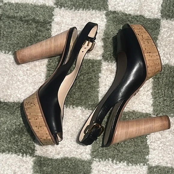 PRADA BLACK PEEP TOE CORK PLATFORM PUMPS - box included - Picture 4 of 17